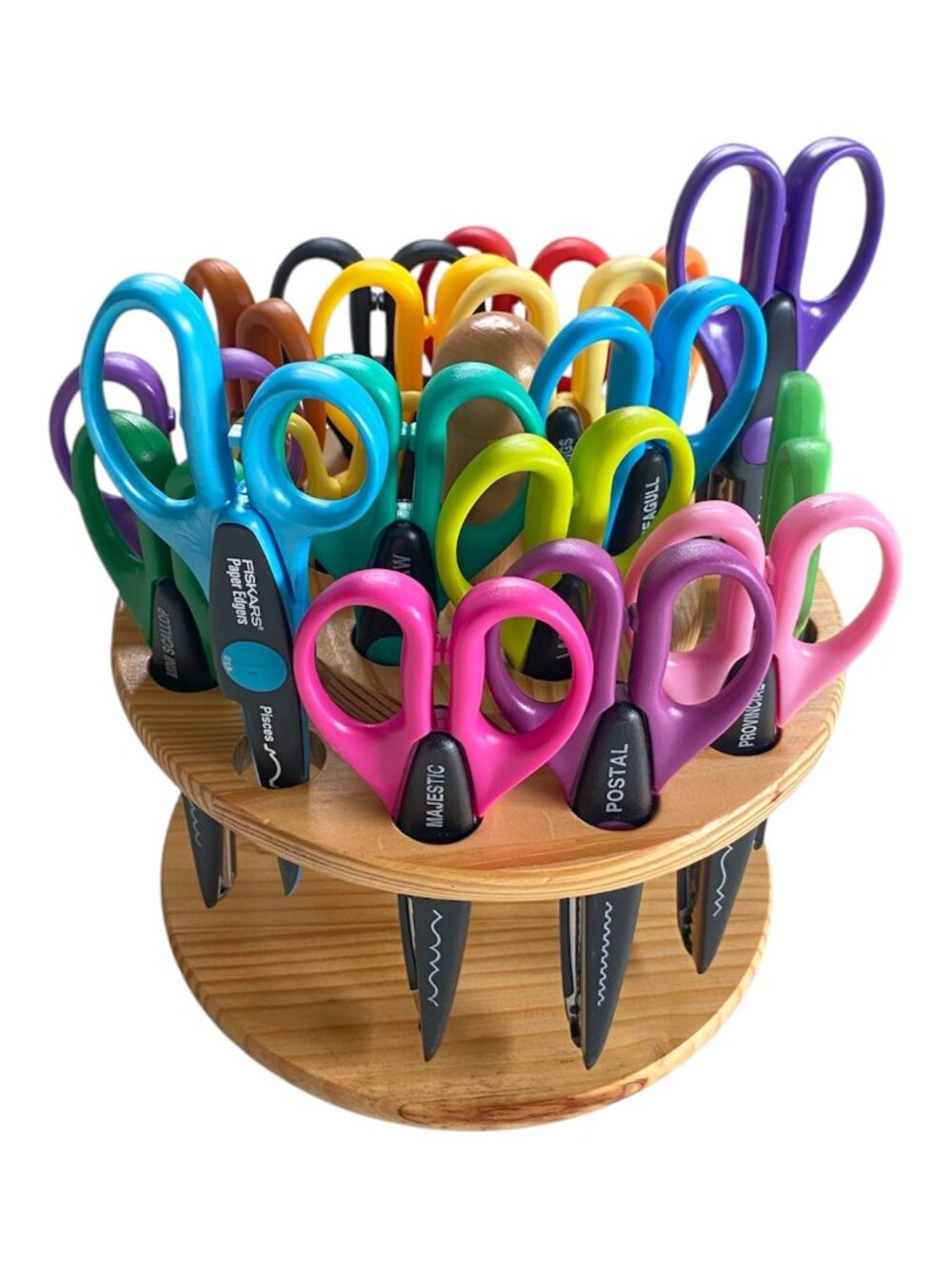 Fiskars Decorative Edge Scissors Set Of 18 With Rotating Wood Carousel ECU